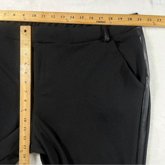 ASHLEY STEWART Black Faux Leather Tuxedo Stripe Pull On Straight Leg Dress Pants - Picture 6 of 8